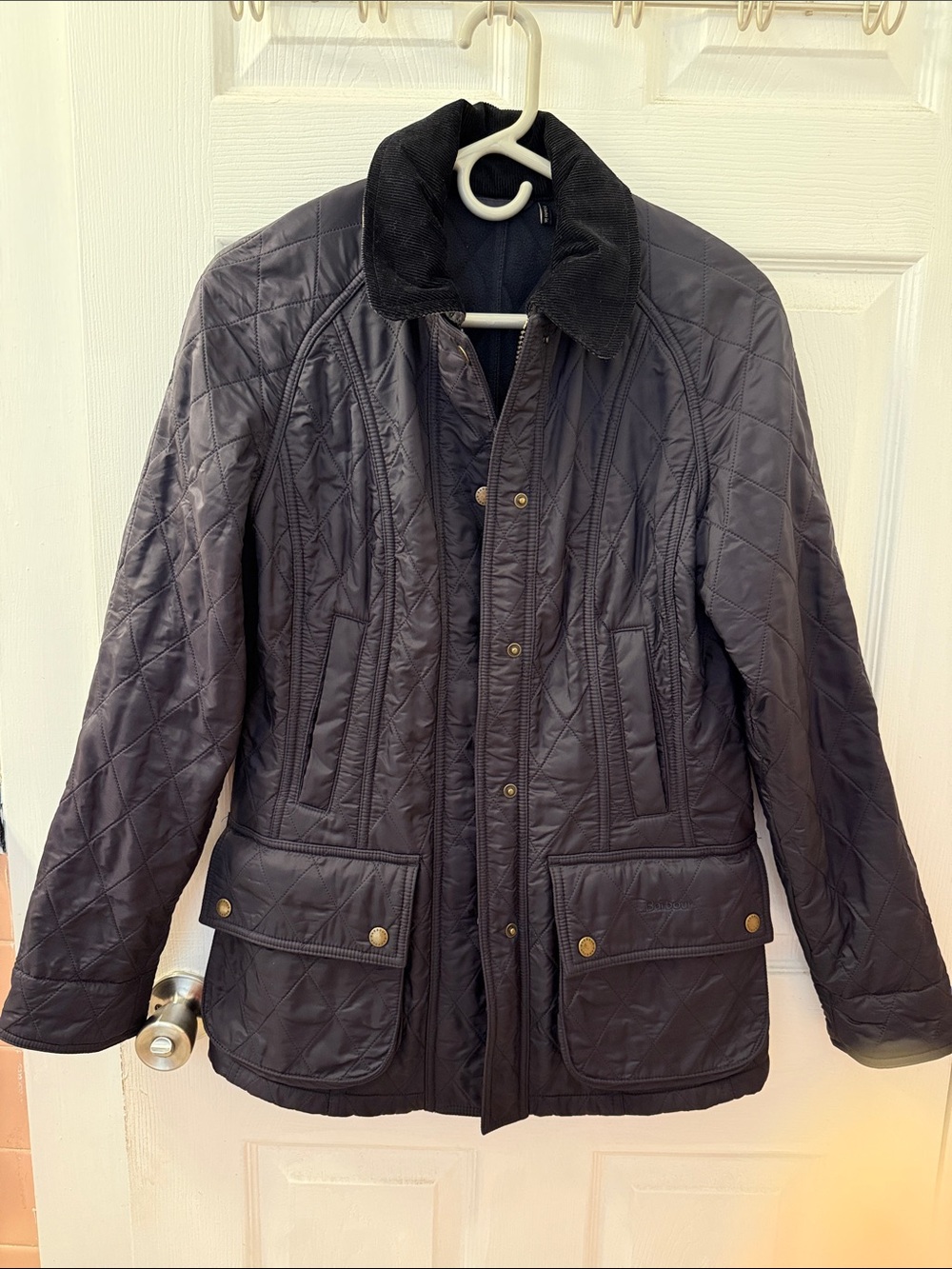 Barbour Black Quilted Puffer Jacket with Corduroy Collar